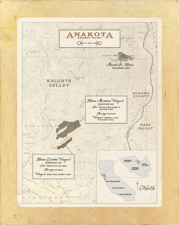 Map of Knights Valley Sonoma County and Anakota estate locations